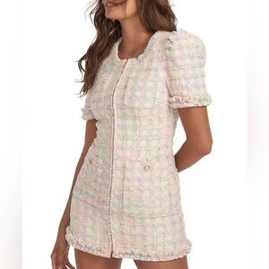 LoveShackFancy Hermosa Tweed Dress in Pink Dream